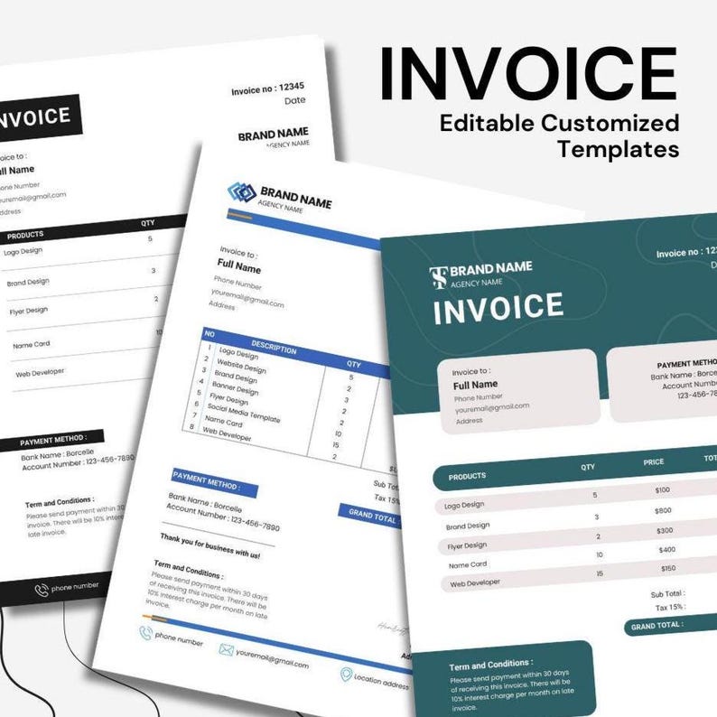 Editable Invoice Template: Canva Format for Small Business - Etsy