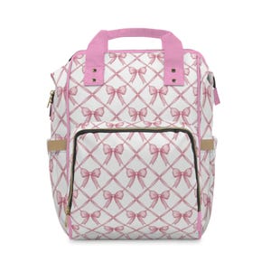 Pink Bow Lattice Diaper Backpack | Bow Print Baby Bag