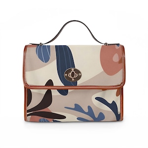 Abstract Camouflage Pattern Waterproof Canvas Bag | Neutral Blue Tan Floral