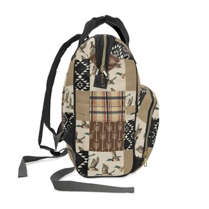 Duck Patchwork Pattern Multifunctional Diaper Backpack | Patch Plaid Arrow Print image 4