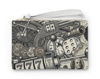 Bolso de mano con ilustración vintage de casino / Máquina tragamonedas, dados, fichas de póker