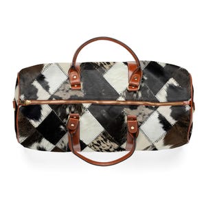 Wasserdichte Reisetasche mit Patchwork-Rindsledermuster | Weekender-Tasche mit Lederbesatz Bild 10