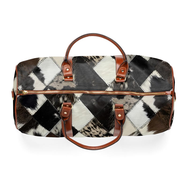 Wasserdichte Reisetasche mit Patchwork-Rindsledermuster | Weekender-Tasche mit Lederbesatz Bild 10