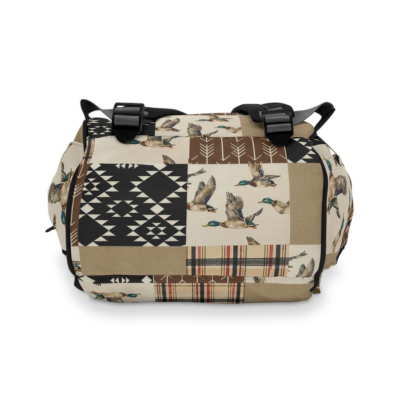 Duck Patchwork Pattern Multifunctional Diaper Backpack | Patch Plaid Arrow Print image 5