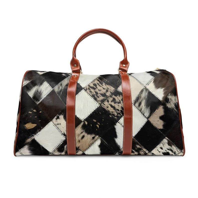 Wasserdichte Reisetasche mit Patchwork-Rindsledermuster | Weekender-Tasche mit Lederbesatz Bild 1