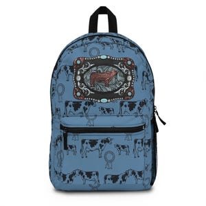 Western Rodeo Cowhide Belt Buckle design Backpack | Ranch Cow Pattern