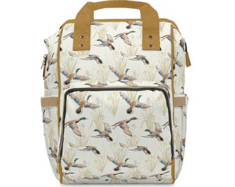 Watercolor Kingfisher Bird diaper backpack | baby bag, neutral nursery print