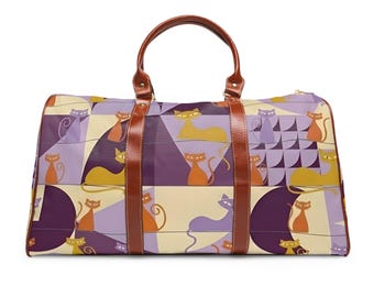 Wasserdichte Reisetasche mit buntem Retro-Katzenmuster | Sporttasche, Weekender