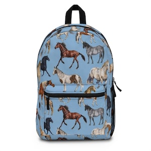 Running Horses Backpack | Blue Horse Pattern, Equestrian Print