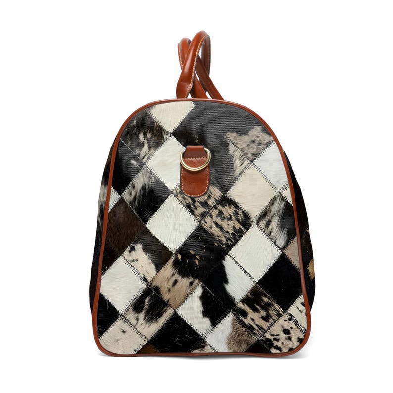 Wasserdichte Reisetasche mit Patchwork-Rindsledermuster | Weekender-Tasche mit Lederbesatz Bild 9