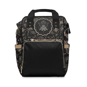 Witchy Cicada Backpack: Dark Academia Moth Scarab Pattern Bag