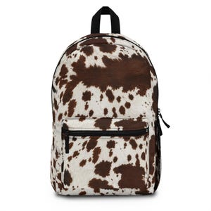 Brown Cowhide Pattern Backpack | Ranch Cow Print School Bag