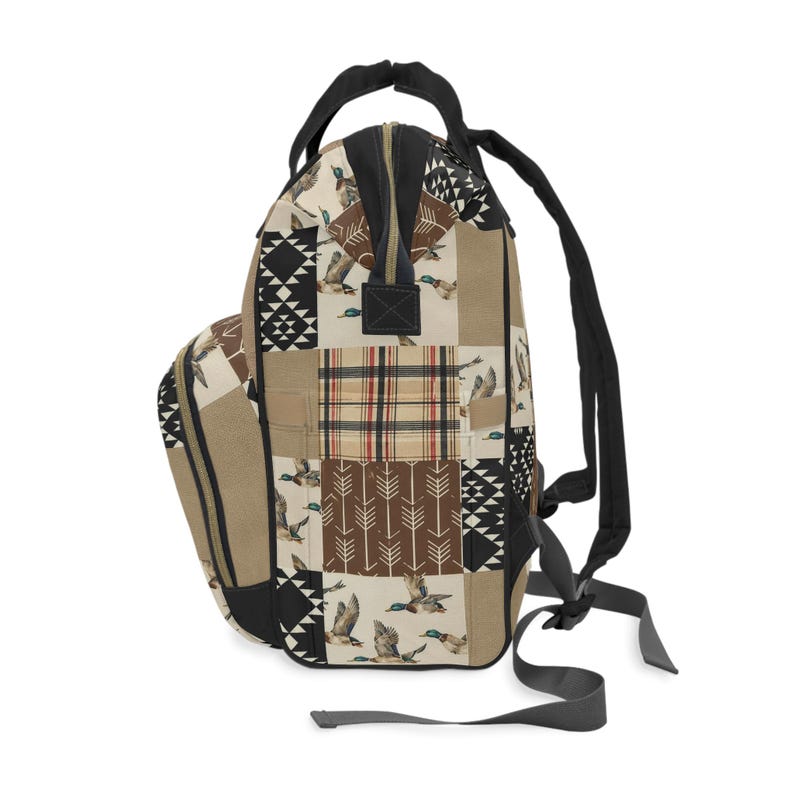 Duck Patchwork Pattern Multifunctional Diaper Backpack | Patch Plaid Arrow Print image 3