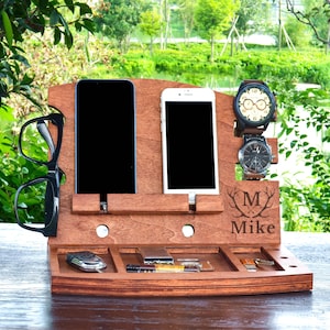 Personalized Wood Docking Station Organizer: Nightstand Charging Station
