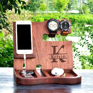 Personalized Wood Docking Station: Desk Organizer & Phone Stand
