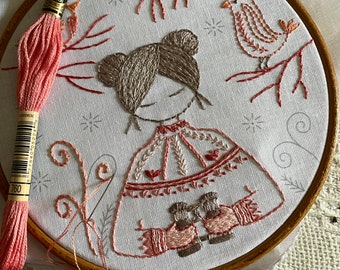 lilipopo bird watcher embroidery panel