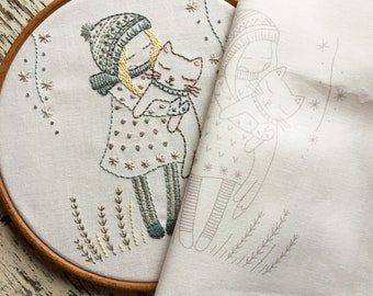 printed fabric panel for embroidery Kitty