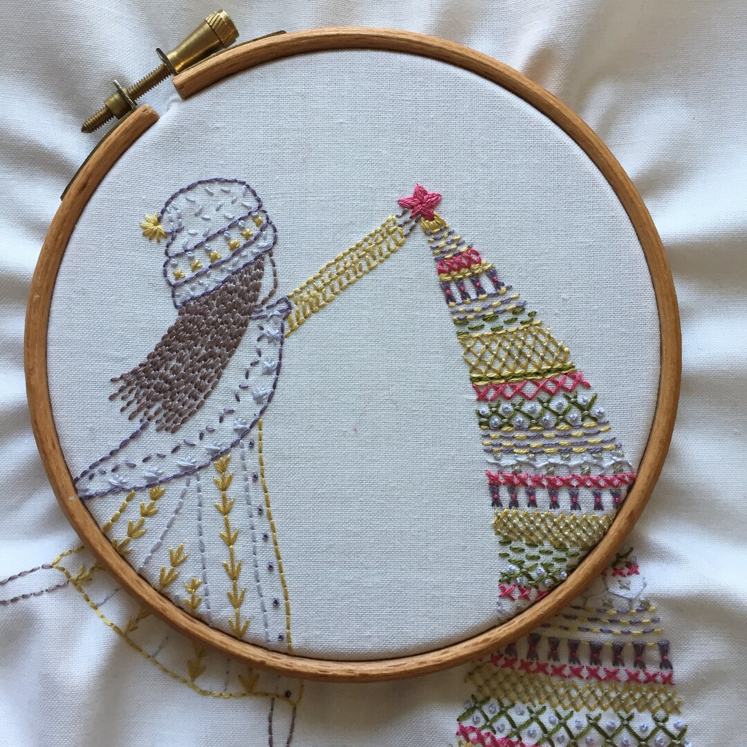 Putting up the Tree Hand Embroidery Pattern Pdf - Etsy