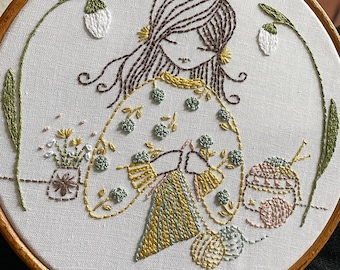 Snowdrop knitter printed panel for embroidery