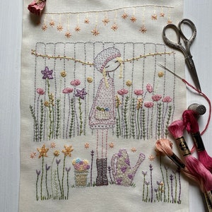 flower gardener hand embroidery pattern PDF