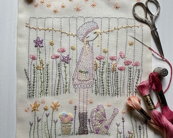 flower gardener hand embroidery pattern PDF