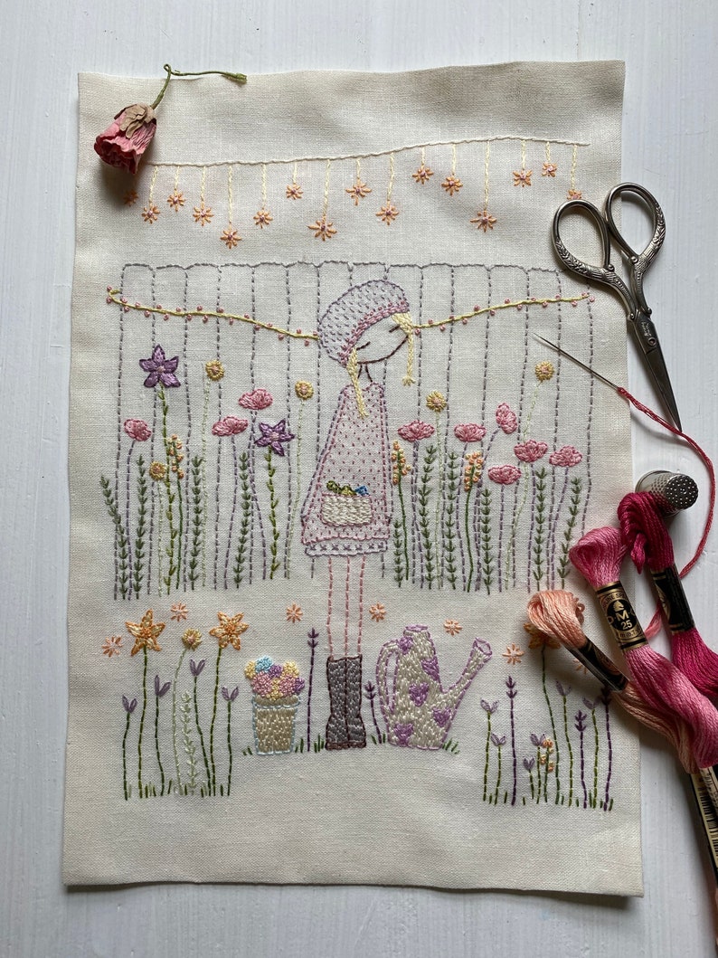 flower gardener hand embroidery pattern PDF image 1