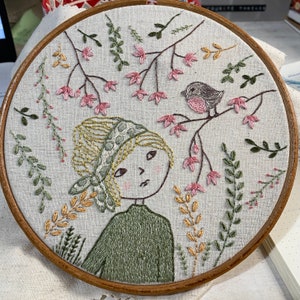 spring bird printed panel for embroidery