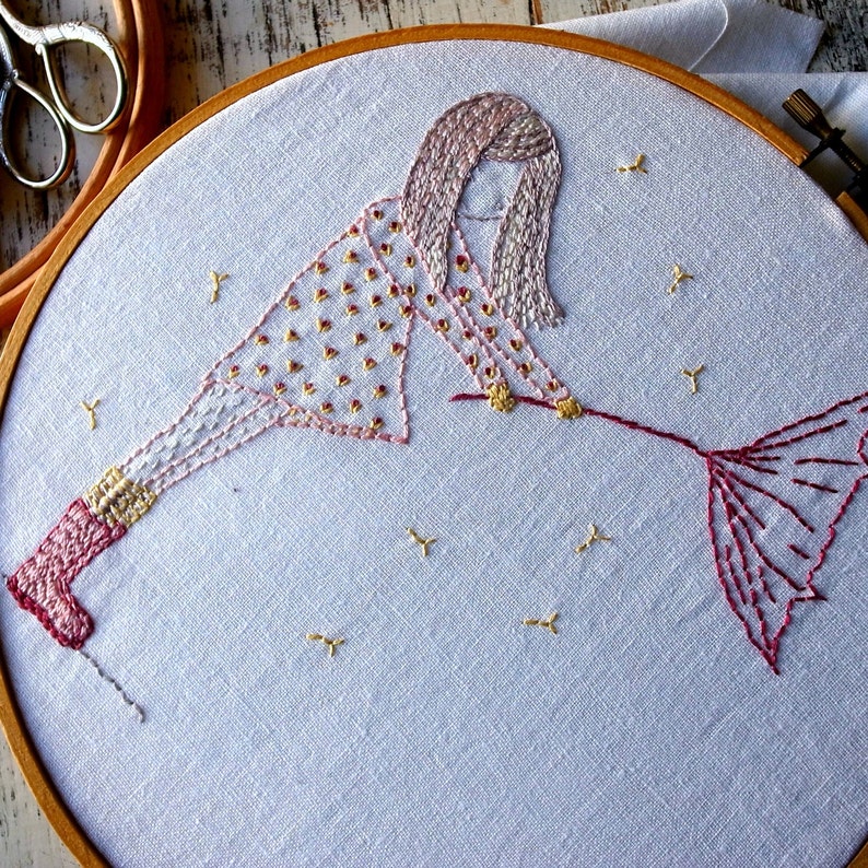 Umbrella Girl Hand Embroidery Pattern Pdf Etsy