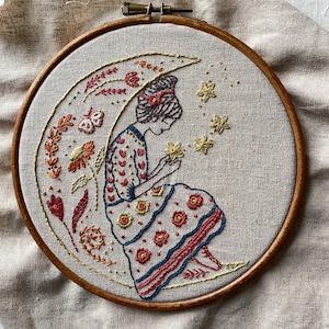 girl in the moon hand embroidery pattern PDF