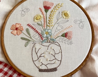 vase of flowers printed cotton panel for embroidery