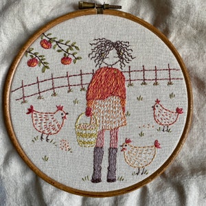 feeding the chickens hand embroidery pattern PDF