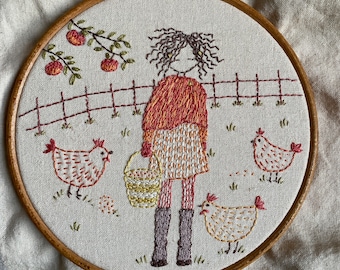 feeding the chickens hand embroidery pattern PDF