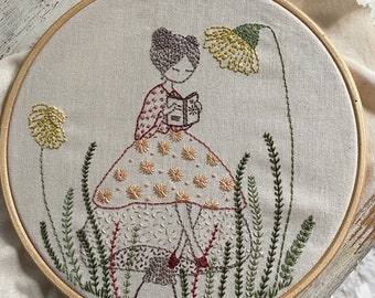 A quiet place to read embroidery panel