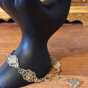 Vintage Sterling Silver Filigree Bracelet with Floral Motif