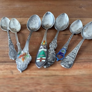 Collectible Vintage Sterling Silver Souvenir Spoons for Montreal, Orillia, Brandon, Gore Bay & Chicago