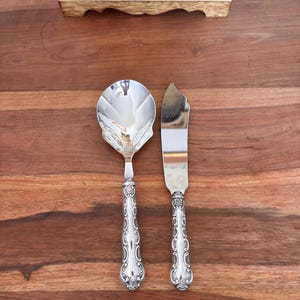 Vintage Birks Sterling Silver Serving Spoon & Fish Knife | Ornate Pattern