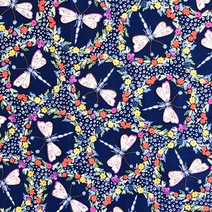 Dragonfly & Flower Cotton Fabric: Blue Aussie Quilting Material