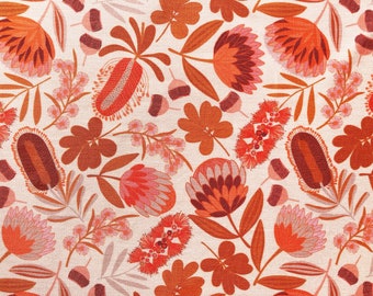 Australian Native Protea, Banksia, Wattle & Bottlebrush Print on Cream Cotton for Quilting and Sewing Projects, Aussie Fabric by Yard