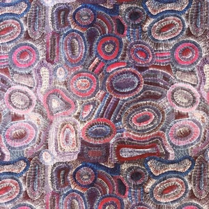 Aboriginal art Agnes water dreaming abstract blue purple quilting cotton fabric by Half yard or Fat quarter, Australia indigenous art