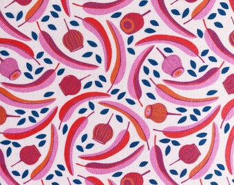 Australian Gumnut Floral Cotton Fabric | Pink Flowering Gum Botanical Print for Quilting and Sewing | Australian Native Flora Material