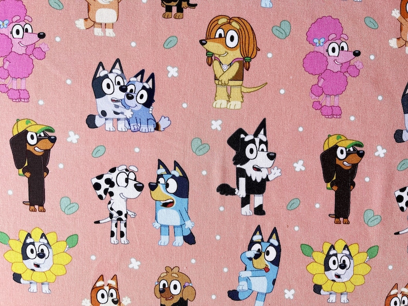 Bluey and Friends Peach Fabric by the Yard, Bingo Coco Snickers Cotton ...