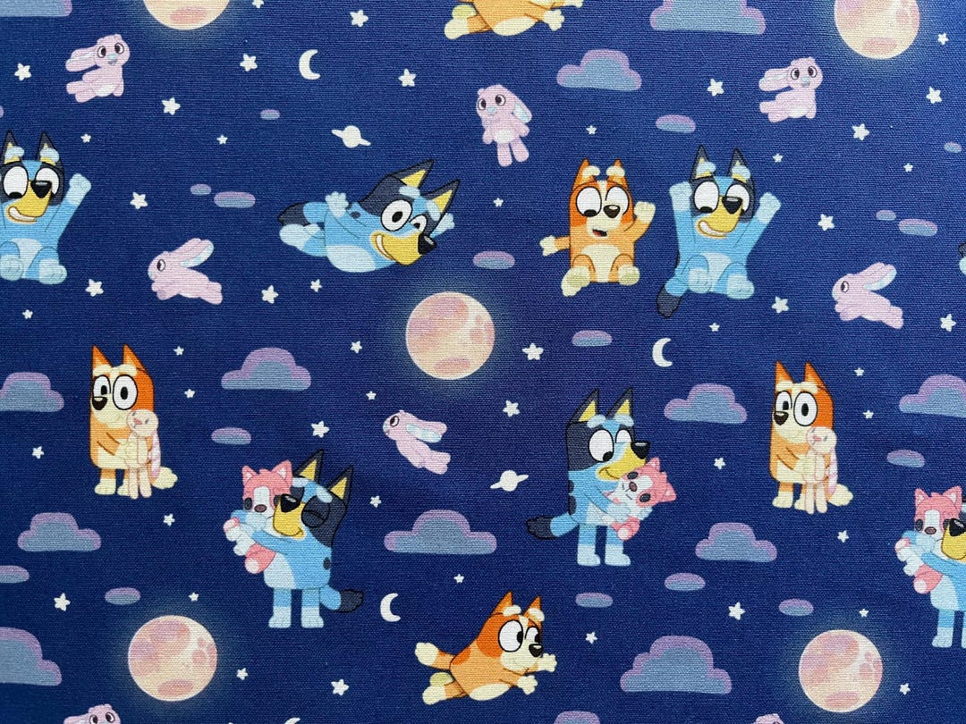 Bluey & Bingo Moon Fabric by the Yard, Navy Blue Cotton Quilting ...