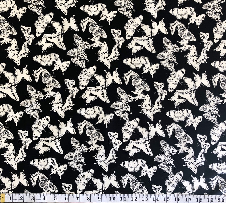 Black white butterfly stencil quilting cotton fabric by 14 or 12 yard Fat quarter fabric Australian native fabric