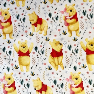 Winnie the Pooh Cotton Fabric: Floral Garden Print, Quilting & Craft
