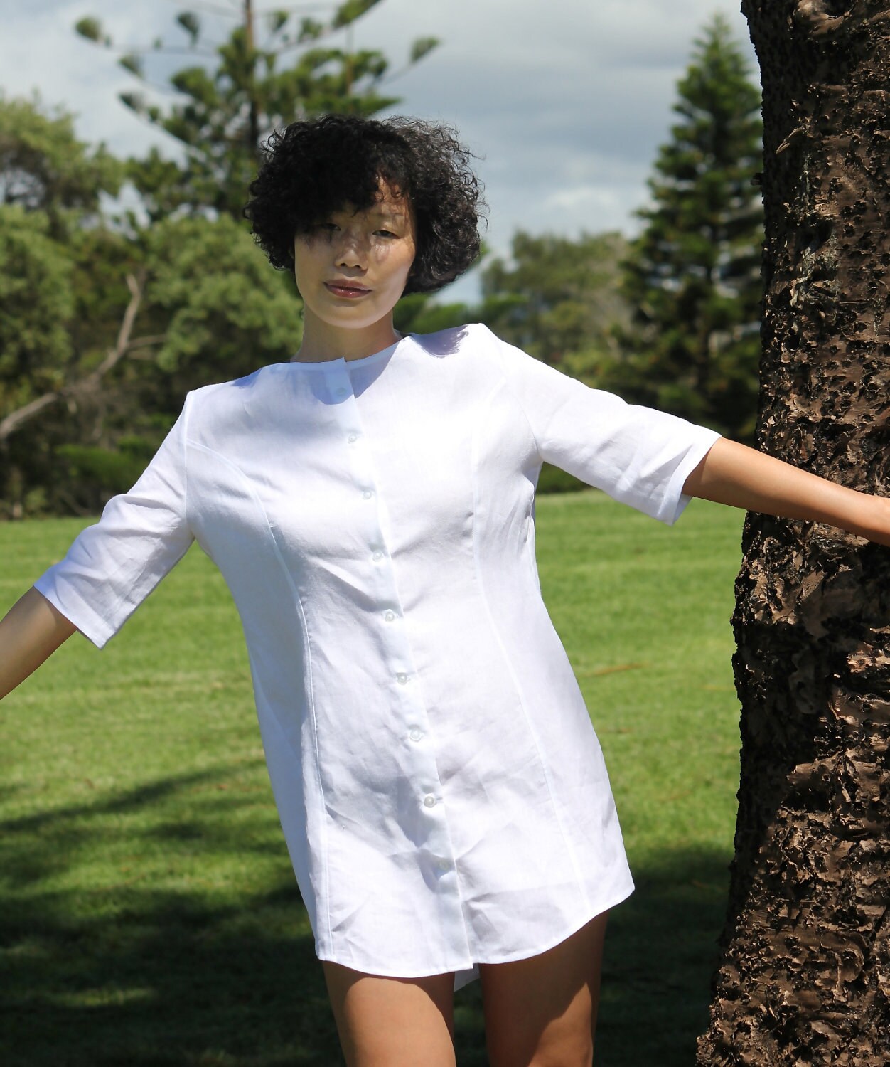 White Organic Linen Shirt Dress for Women Linen Tunic Midi Etsy Australia