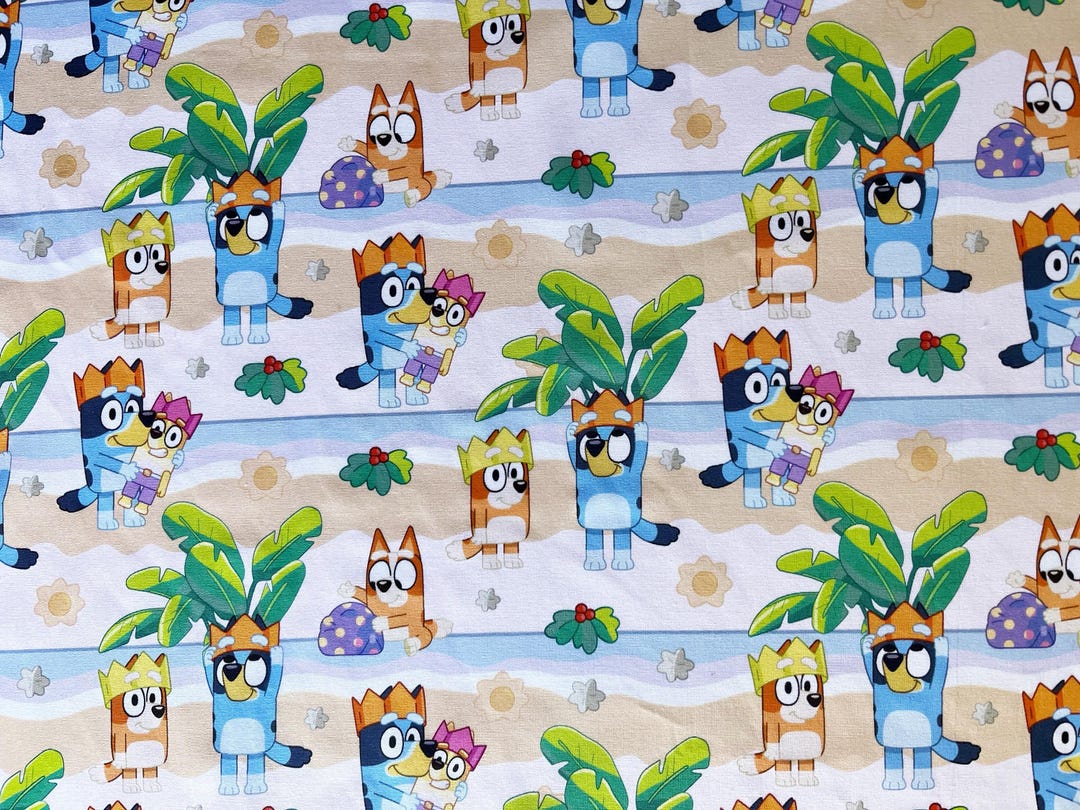 Bluey Christmas Fabric by the Yard, Aussie Beach Day Cotton, Bingo Dog ...