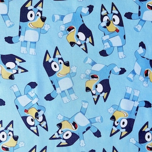 Bluey Light Blue Fabric by the Yard, Blue Heeler Dog Print Cotton ...