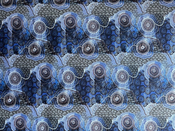 Tamay Beam Blue Water Dreaming Aboriginal Fabric | Indigenous Art Print for Quilting & Crafts, 100% Cotton