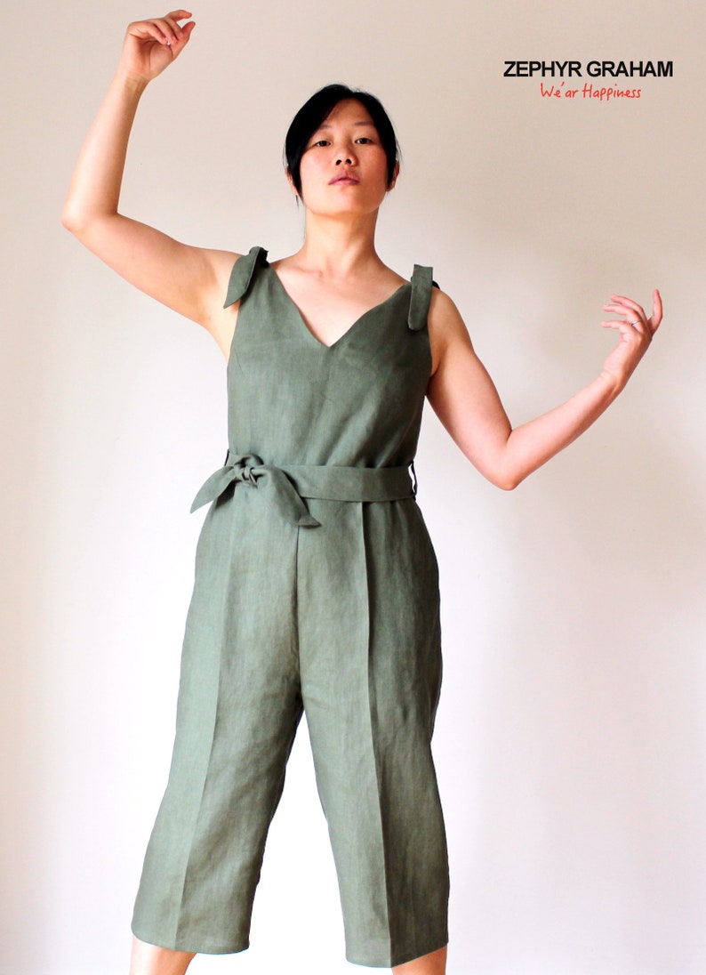 v neck linen jumpsuit