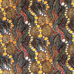 Australian Fabric--Aboriginal Fabric--Aboriginal Art--Cotton Fabric--Outback— Goanna Dreaming Brown Abstract--Australian Fabric by the YARD